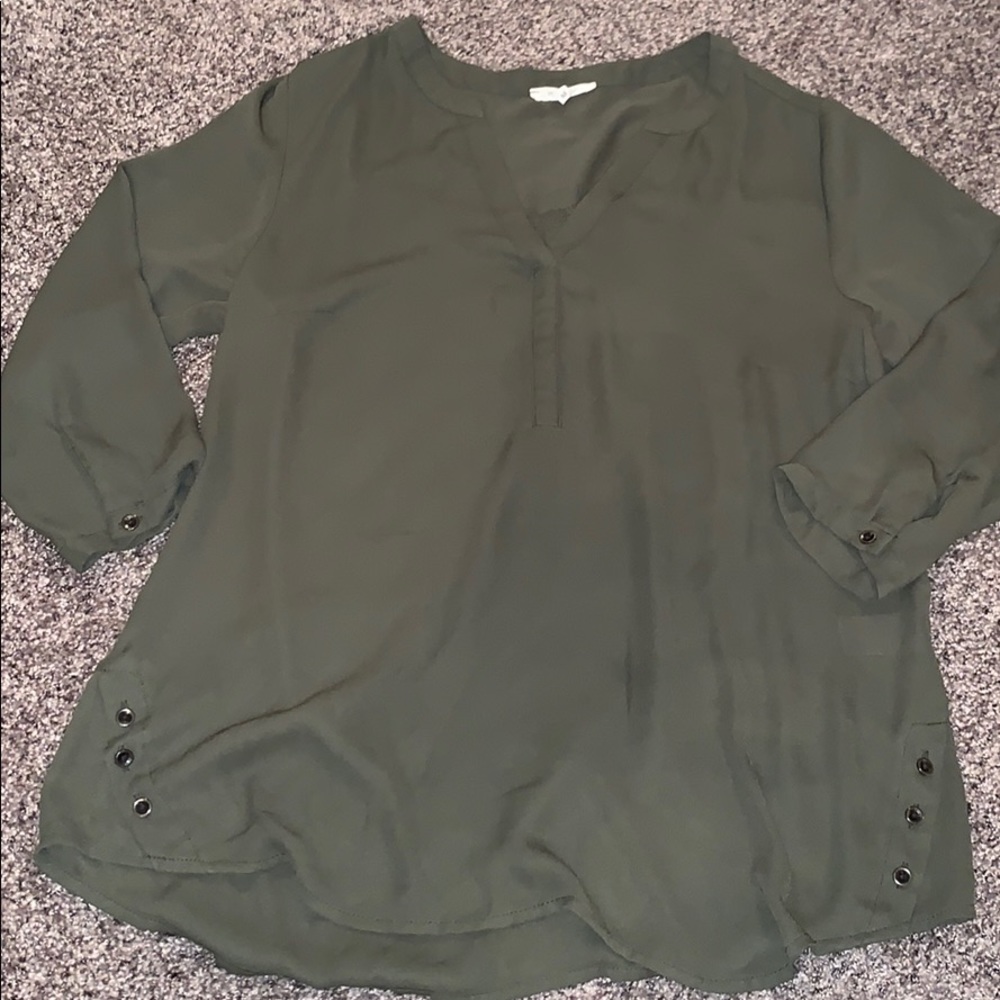 Olive Green V-Neck Blouse